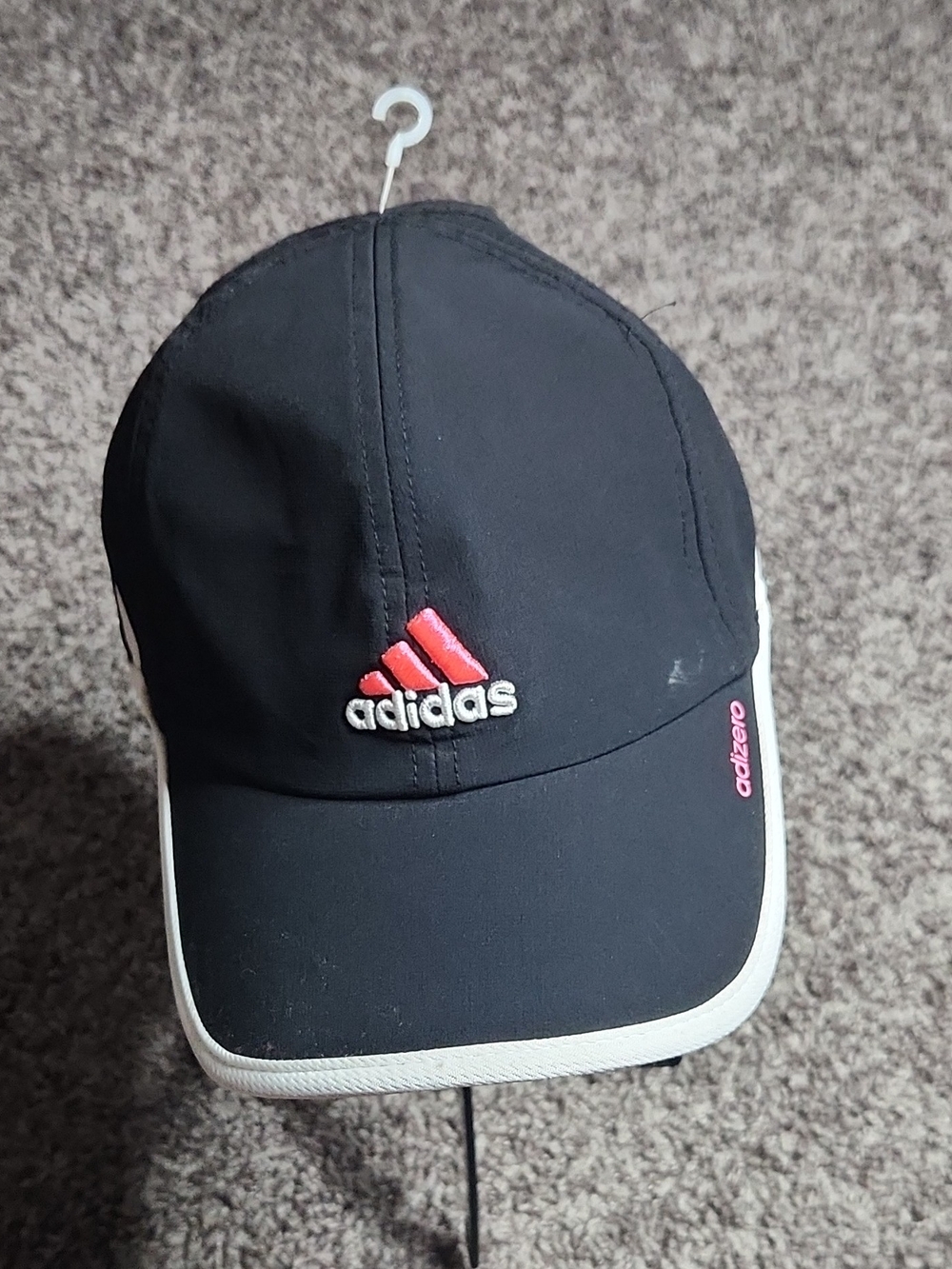 adidas Kids Black Hat with Red Logo and White Trim